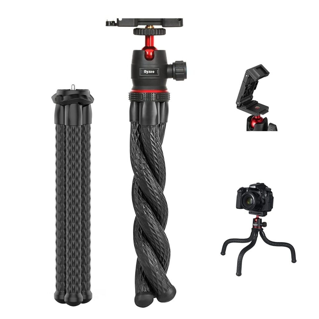 Dyazo Gorilla Camera Tripod Flexible Portable Phone Stand Compatible for Sony,Nikon, Canon, Samsung, iPhone 14, 13 pro max DSLR & Phones (Black & Red)