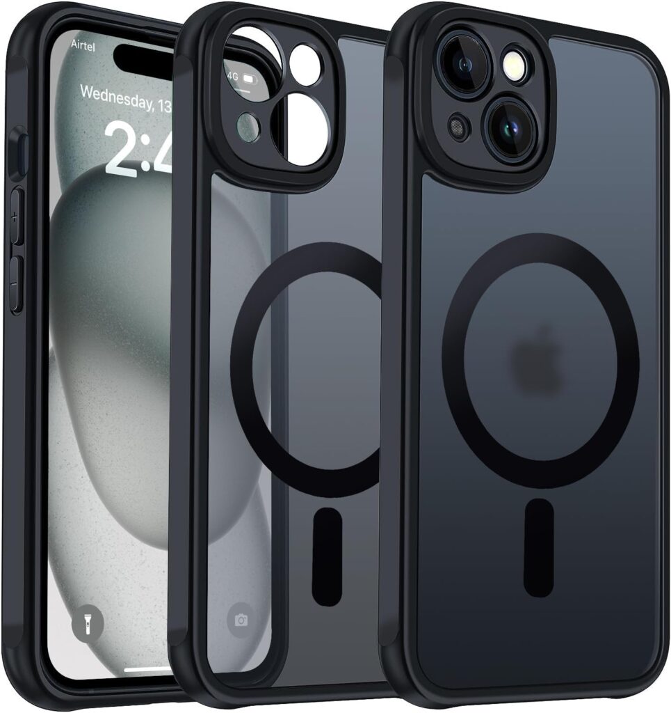 EGOTUDE for iPhone 15 Plus Case | Strong Magnet Camera Protection Translucent Matte Hard Back Cover Compatible with Mag (TPU+Polycarbonate | Frost Black)
