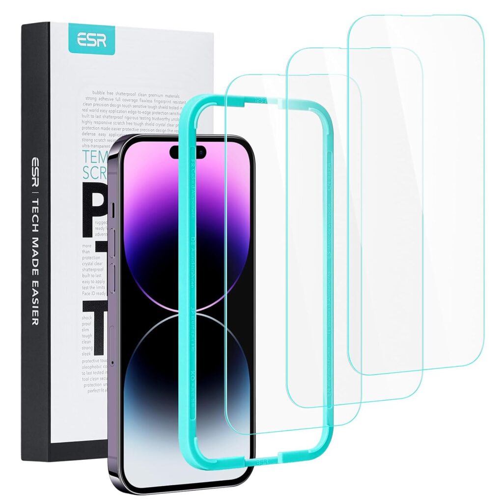 ESR 3 Pack For iPhone 14 Pro Max Tempered Glass,3 Pack Screen Guards,Easy Installation Frame,Military-Grade Drop Protection,Ultra Tough Scratch Resistant,33 Lb Full Screen Protector For Smartphone