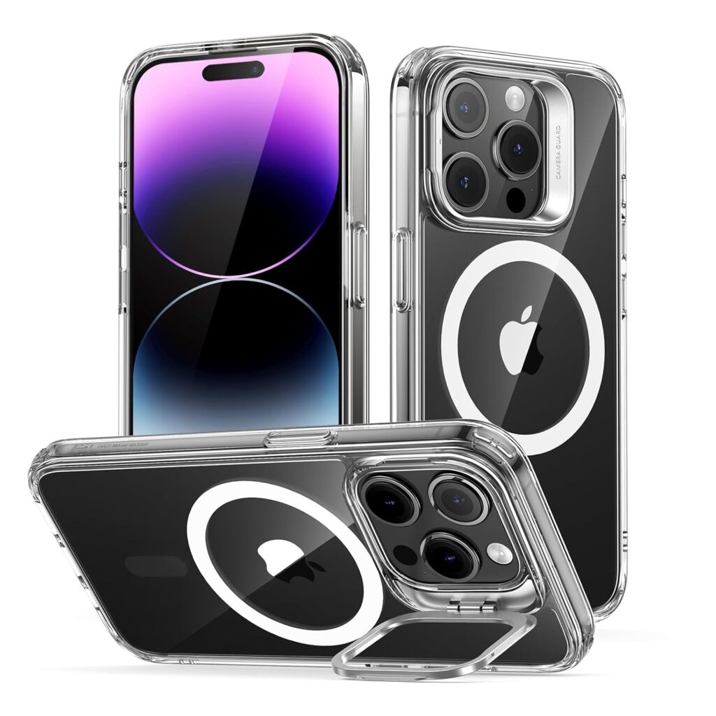 ESR for iPhone 14 Pro Case, Compatible with MagSafe, Adjustable Camera Ring Stand, Scratch Resistant Back, Military-Grade Protection, TPU, Classic Magnetic Back Cover with Kickstand, Clear