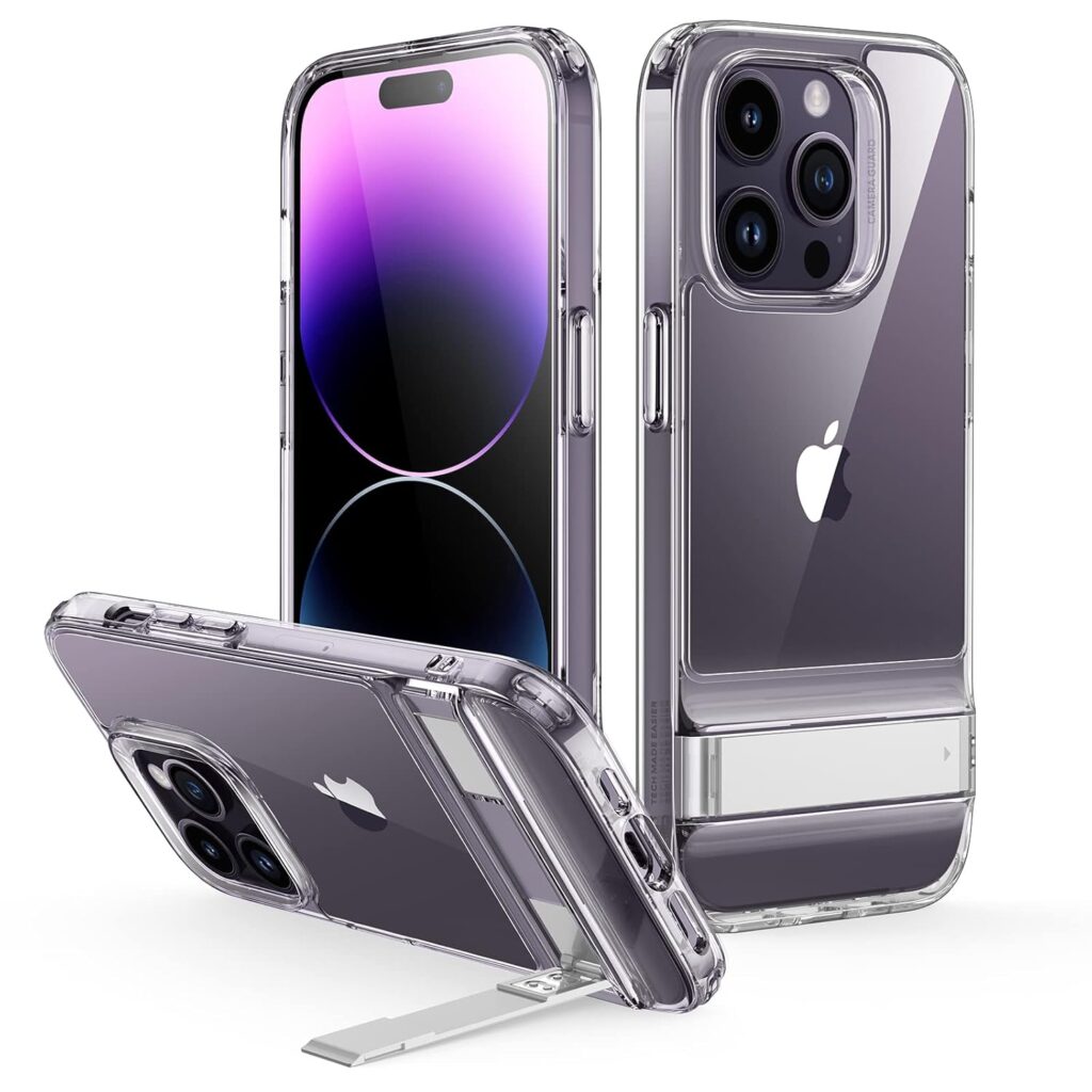 ESR for iPhone 14 Pro Max Case with Adjustable Stand, Military-Grade Drop Protection, 3 Stand Modes, TPU, Supports Wireless Charging, Boost Slim Patented Metal Kickstand Phone Back Cover, Clear