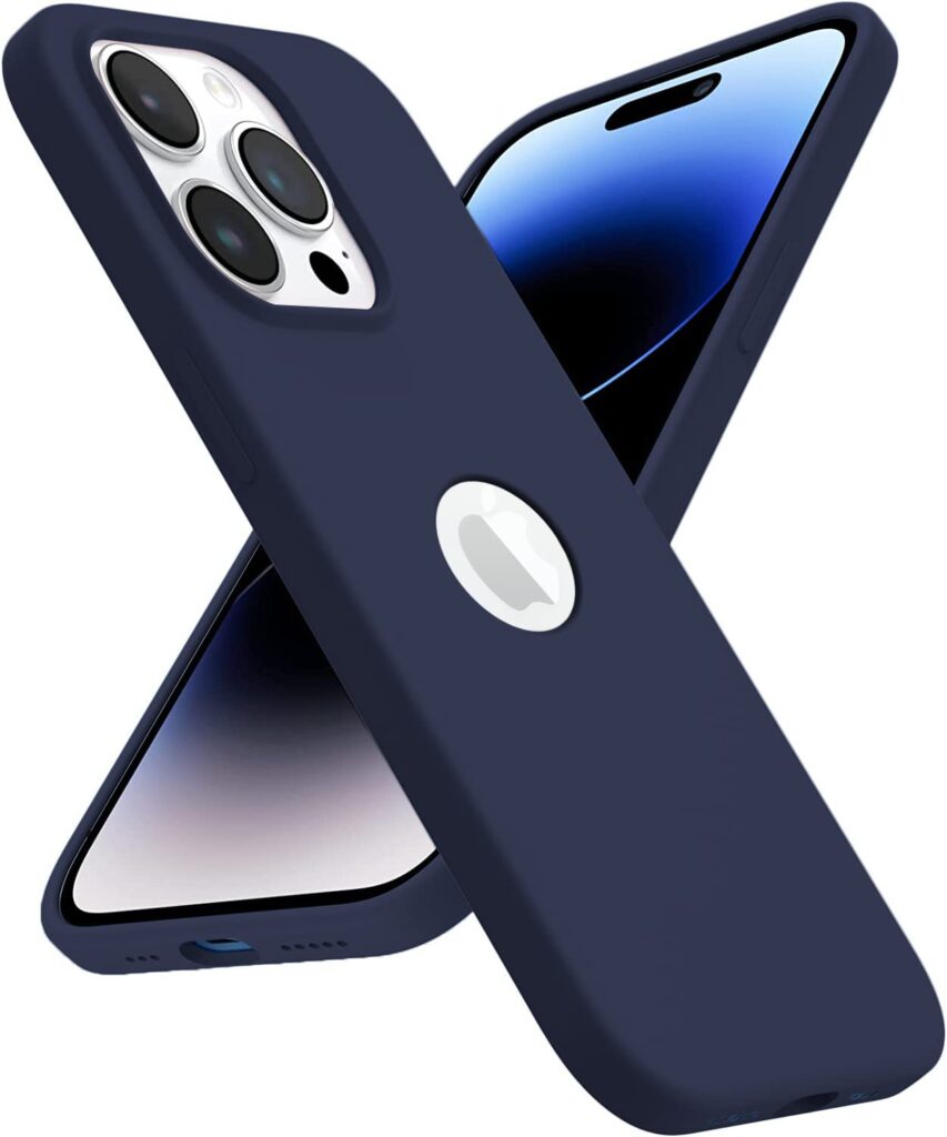 Elzzi Liquid Silicone Cover Compatible with iPhone 14 Pro Max Case (6.7 inch) 3 Layer Microfiber Lining Covers Phone Cases Full Body Protective Wireless Charging Shockproof Back Cover (Dark Blue)