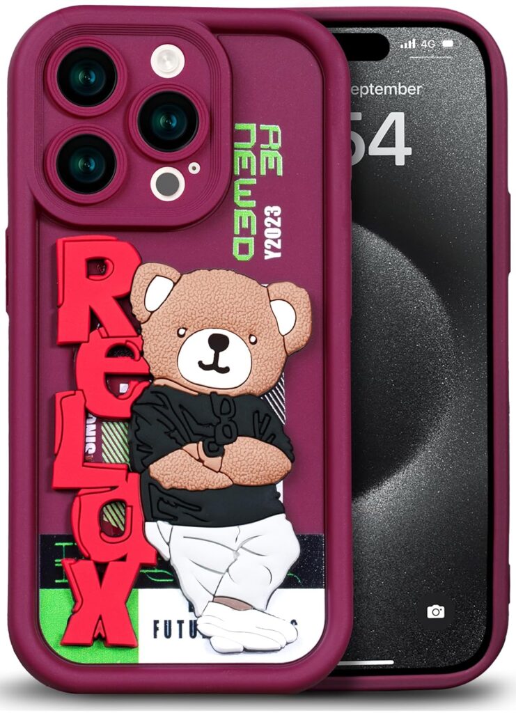 Enflamo for iPhone 14 Pro MAX Case Matte Back Silicone Cover 3D Designed | Camera Bump Protection (Maroon)