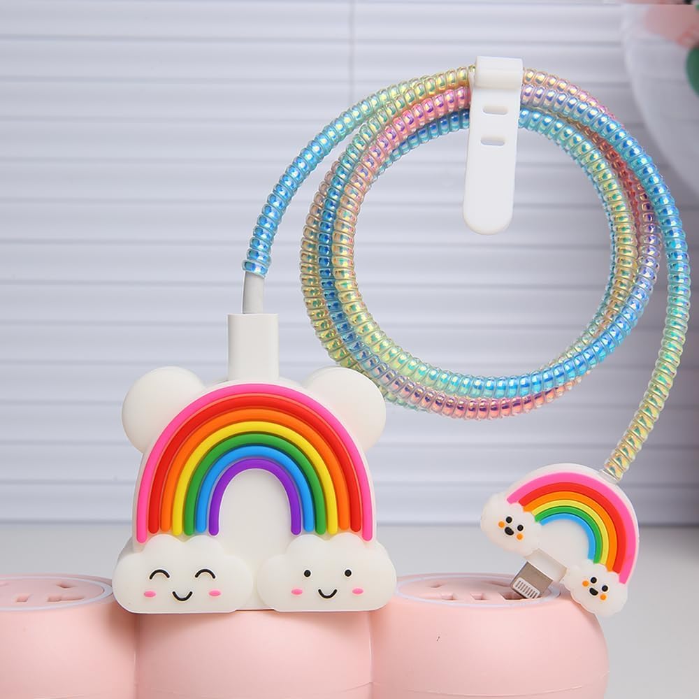 FACTOTECH Protective Charging Case for iPhone 11/12/13/14/15/16/Pro Max,for 18W/20W Charger and Charging Cable,Have Durable Cable Sleeve -Rainbow Multicolor