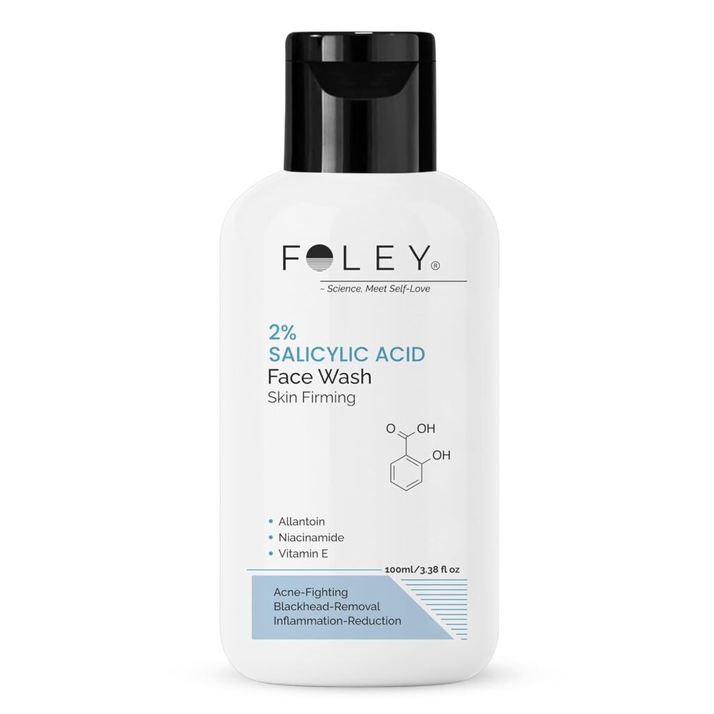 Foley 2% Salicylic Acid Face Wash Cleanser for Acne Prone & Oily Skin | Deep Pore Cleansing with Niacinamide, Vitamin E & Allantoin | Daily Face Care for Men & Women | 100ml