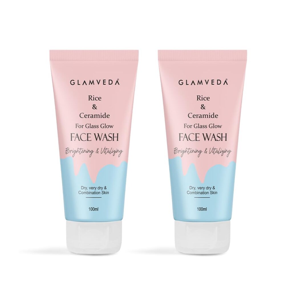 Glamveda Rice & Ceramide Korean Glass Glow Face Wash | For Dry, Sensitive & Combination Skin Types | Cleanses & Brightens Facewash for Glowing Skin | Korean Skin Care | No Paraben | 200ml Pack of 2
