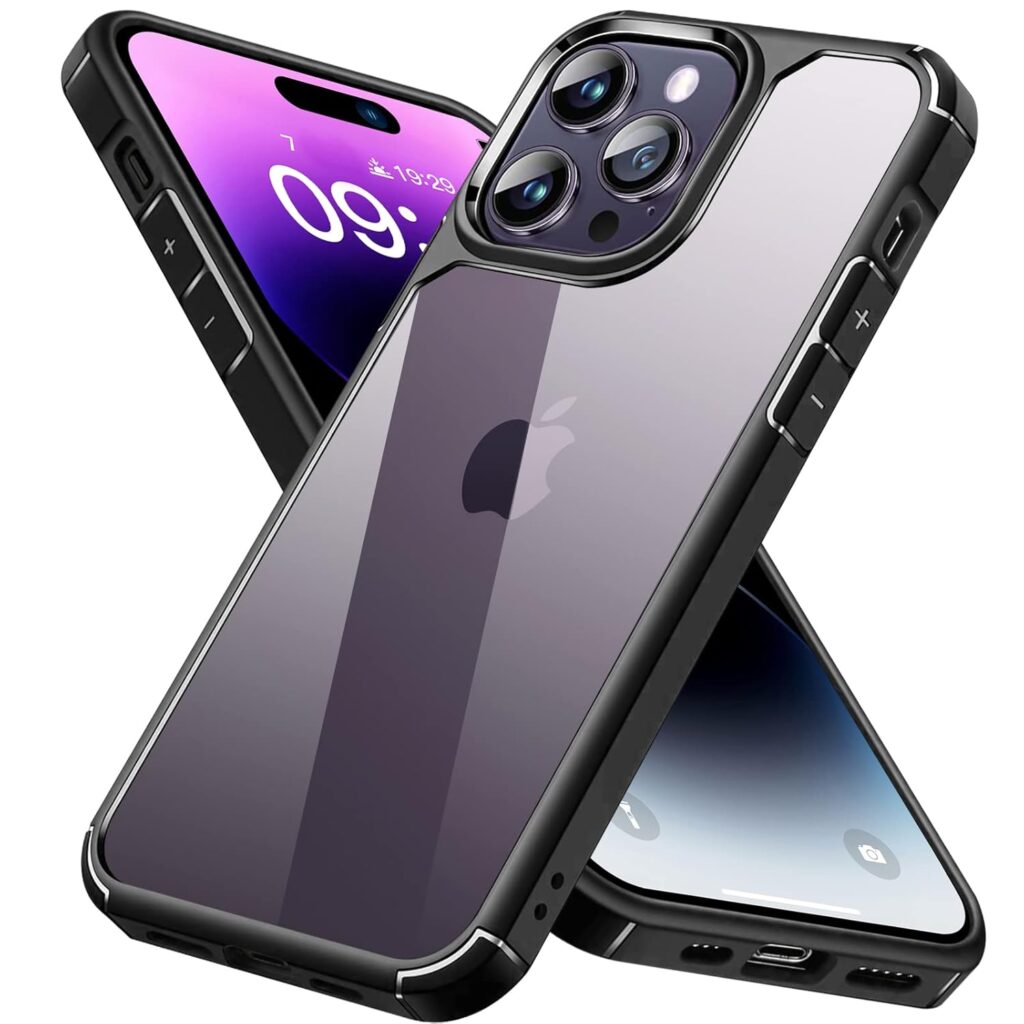 INFOSUN iPhone 14 Pro Max Case Clear Cover Ultra Thin Silicone Shockproof Hard Back Cases Transparent Protective Slim Phone Case for Apple iPhone 14 Pro Max 6.7 inch - Black