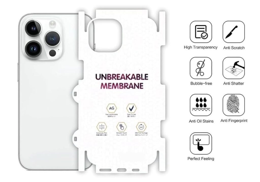 JGD PRODUCTS Matte Finish Full Body Cover Back Protector Compatible with iPhone 14 Pro Max | Unbreakable Membrane Scratch Guard Full Fit Protective, Case Friendly, (Back & Side) (Pack of 1)