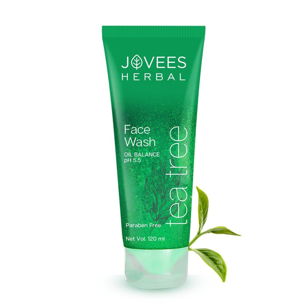 Jovees Herbal Tea Tree Oil Control Face Wash for Oily & Sensitive Skin | Paraben & Alcohol-Free, Controls Oil, Prevents Breakouts, Remove Dead Skin | Gentle Cleanser For All Skin Types - 120ml