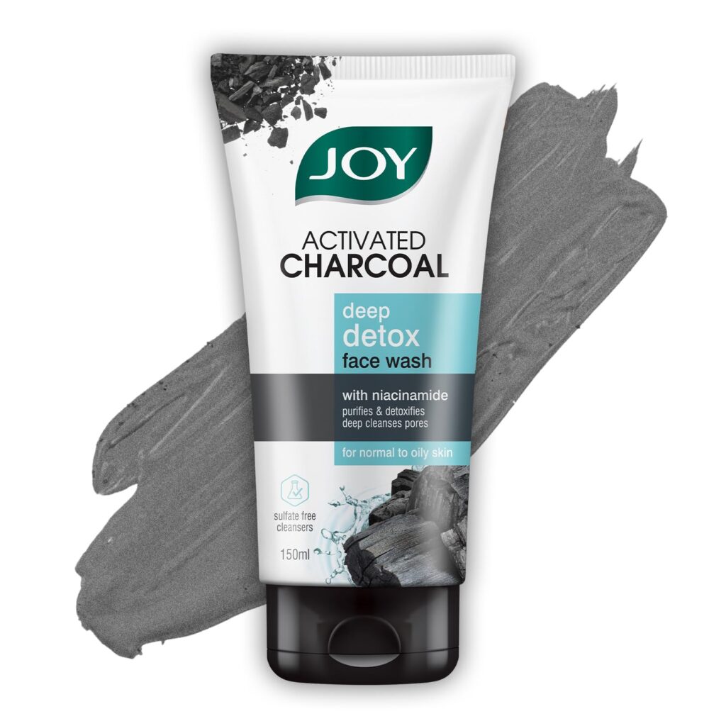 Joy Activated Charcoal Face Wash for Oily Skin 150ml | Controls Oil & Removes Dirt & Blackheads | Fights Pollution, Reduces Acne & Pimples For a Clearer & Smoother Skin