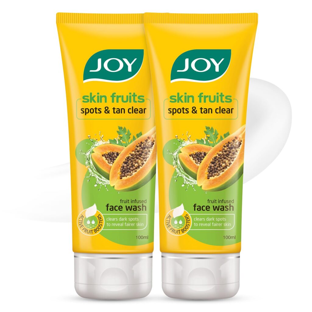 Joy Skin Fruits Spots & Tan Clear Face Wash 100ml x2 | Enriched with Papaya & Vitamin C + A | For Healthy Glowing skin | Suitable for All Skin Types