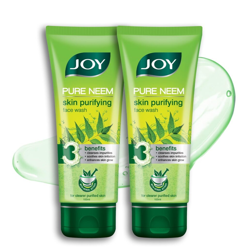 Joy Skin Purifying Neem Face Wash for Oily & Acne-Prone Skin | Fights Pimples, Controls Excess Oil & Unclogs Pores | Natural Antibacterial Formula | Men & Women 100ml x 2
