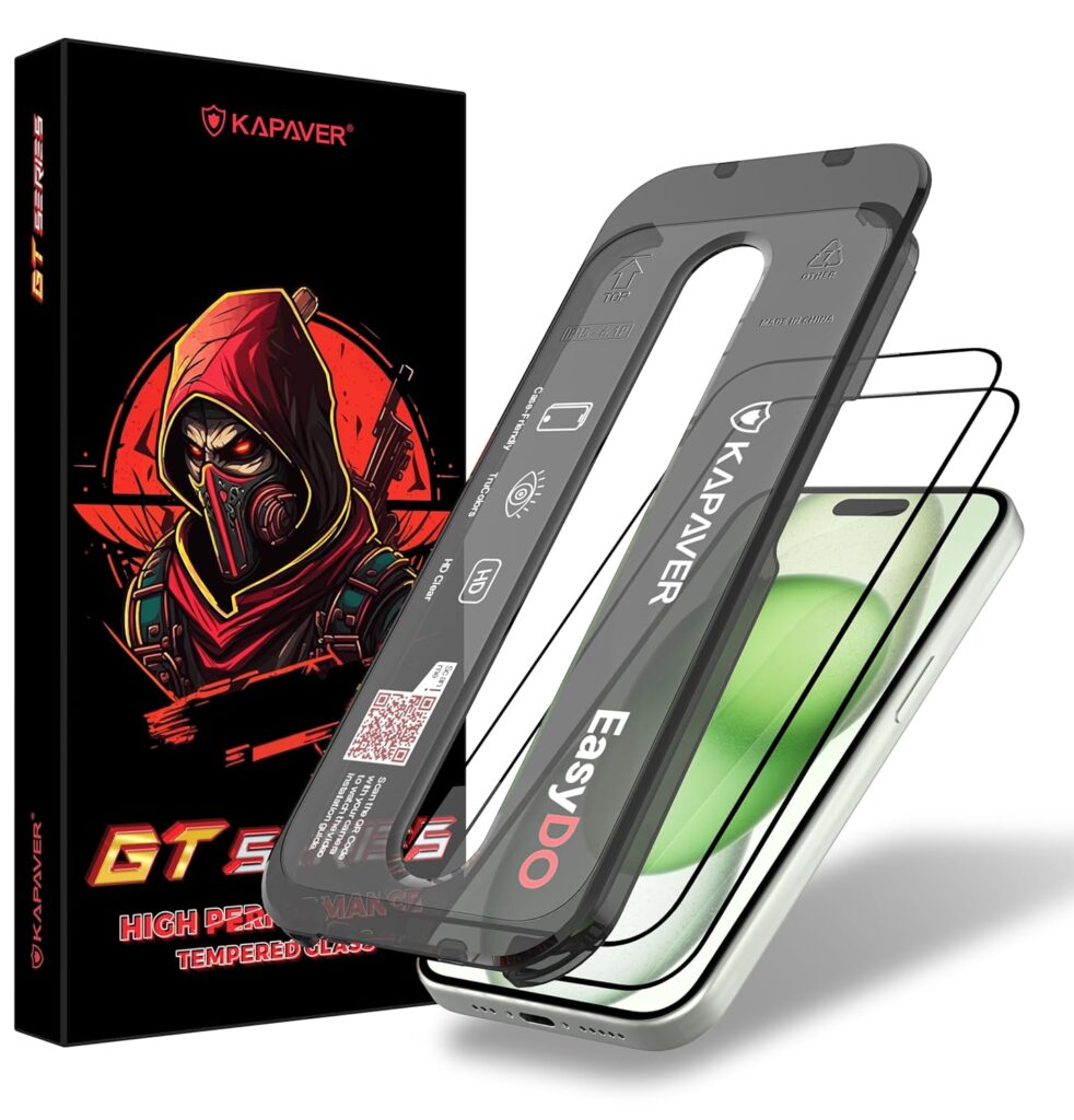 KAPAVER GT Series Tempered Glass Screen Protector Guard for iPhone 15 Plus with EasyDO Applicator (Clear - 2P)
