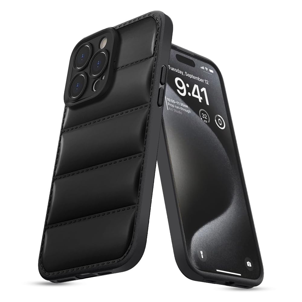 KARWAN® Puffer Edition Silicone Case Cover for iPhone 14 Pro Max | Scratch Resistance Mobile Cover, Camera Protection Case Compatible with Black