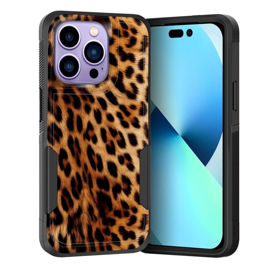 KJFHDJFDH for iPhone 14 Pro Max Case,Dual Layer Hybrid Heavy Duty Rugged Shockproof Hard PC +Soft Silicone Protective Case for iPhone 14 Pro Max 6.7 inch,Retro Leopard Print