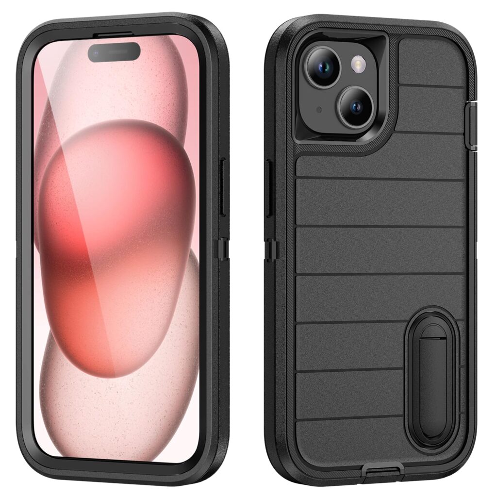 KLD for iPhone 15 Plus Case, 3-in-1 Super Heavy Duty Lightweight Protective Cover Compatible for Apple iPhone 15 Plus Back Cover Dust Proof Super Stand Function Full Body Rugged - Black