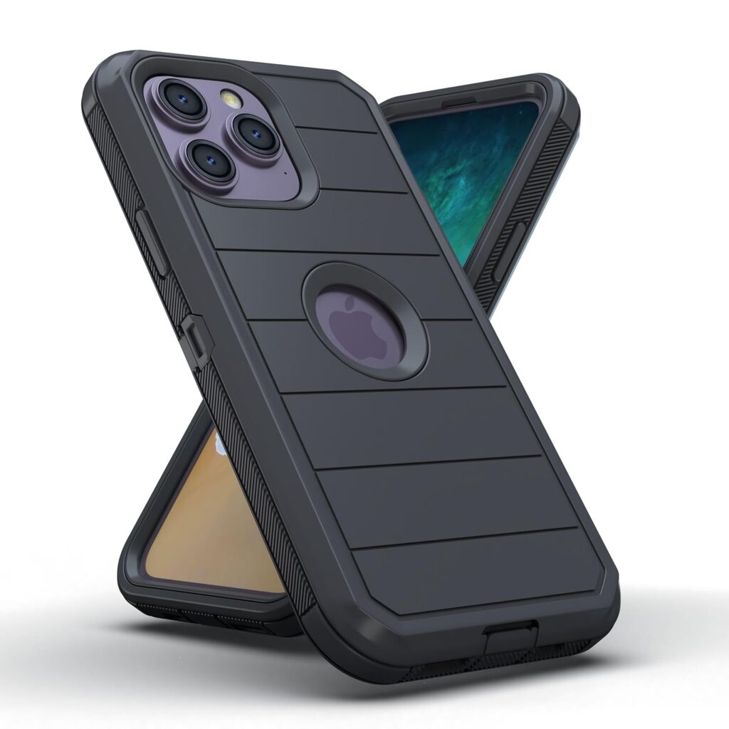 KLD® Rugged Armor Back Cover Compatible for Apple iPhone 14 Pro MAX Case Hard PC + Soft TPU with Bumper Complete Protection Mobile Pouch - Black