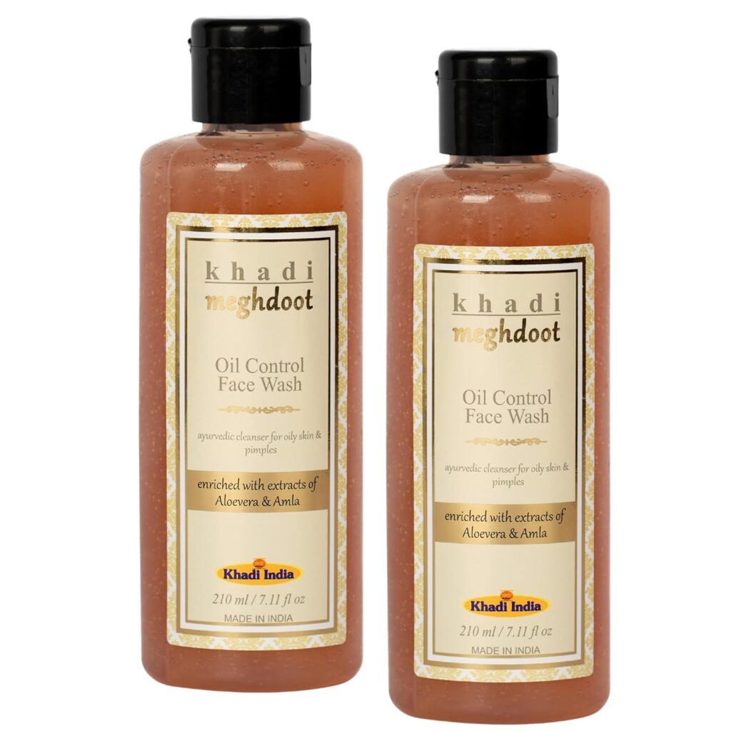 Khadi Meghdoot Oil Control Face Wash For Oily And Acne-Prone Skin With Neem, Tulsi And Aloe Vera – Natural Herbal Face Cleanser 210ml (Pack Of 2)