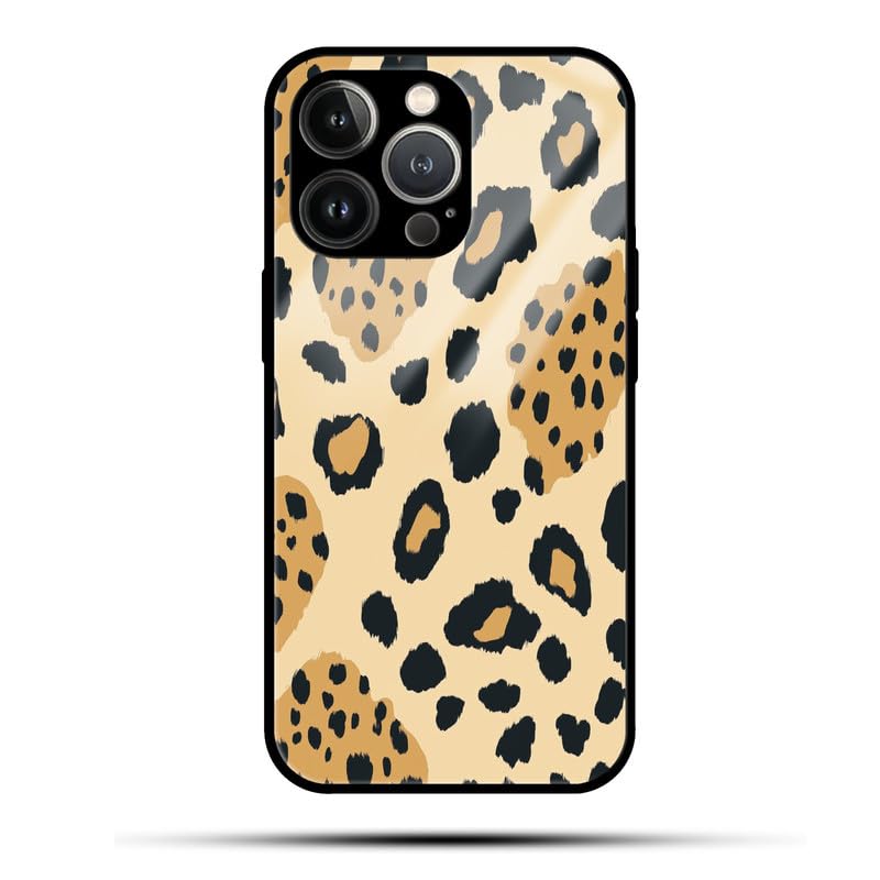 Kirmada Leopard Pattern 1 Print Glass Mobile Cover for iPhone 14 Pro Max | Wild & Trendy Animal Pattern Design | Scratch-Resistant, Shockproof, and Lightweight Case for Animal Lovers