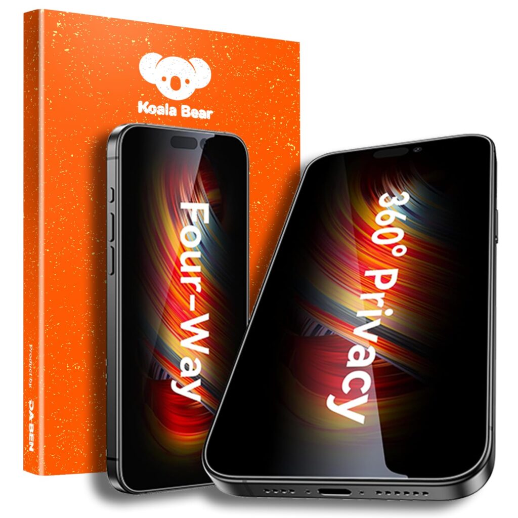 Koala Bear 360° True Privacy Tempered Glass Screen Protector Guard for iPhone 15 Plus, 4-Way Anti-Spy, 9H Hardness, Easy Installation - 6.7"