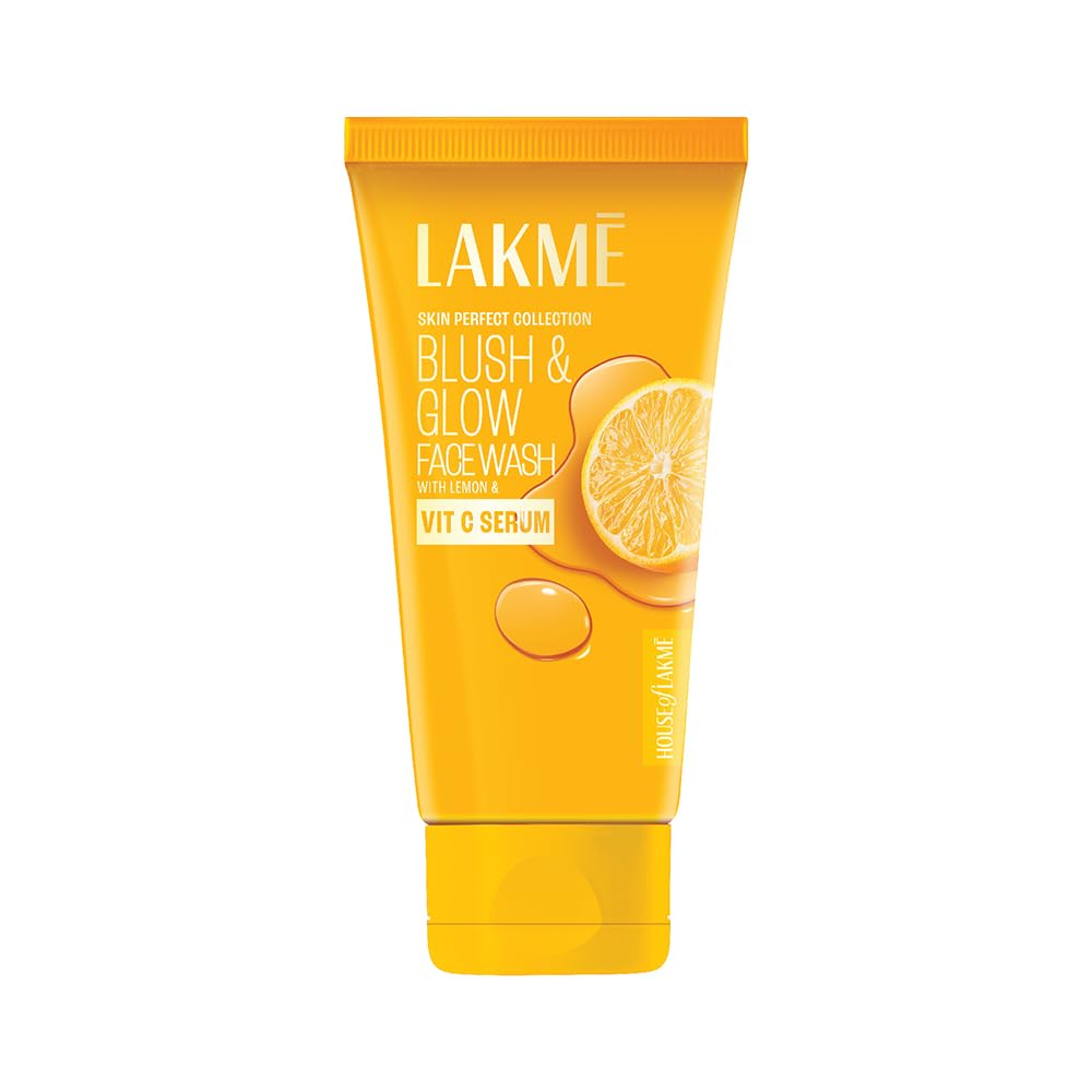 LAKMÉ Blush & Glow Exfoliating Face Wash with Vitamin C Serum, Brightening and Gentle Facewash with Lemon Fruit Extracts, 100gm