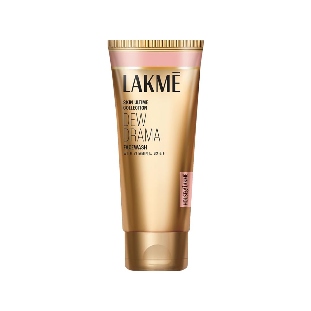 LAKMÉ Dew Drama Facewash with Pro-Ceramides & 6% Vitamin E + B3 + F Complex for Glowing Skin, 100gm | Creamy Cleanser for Soft and Hydrated Skin