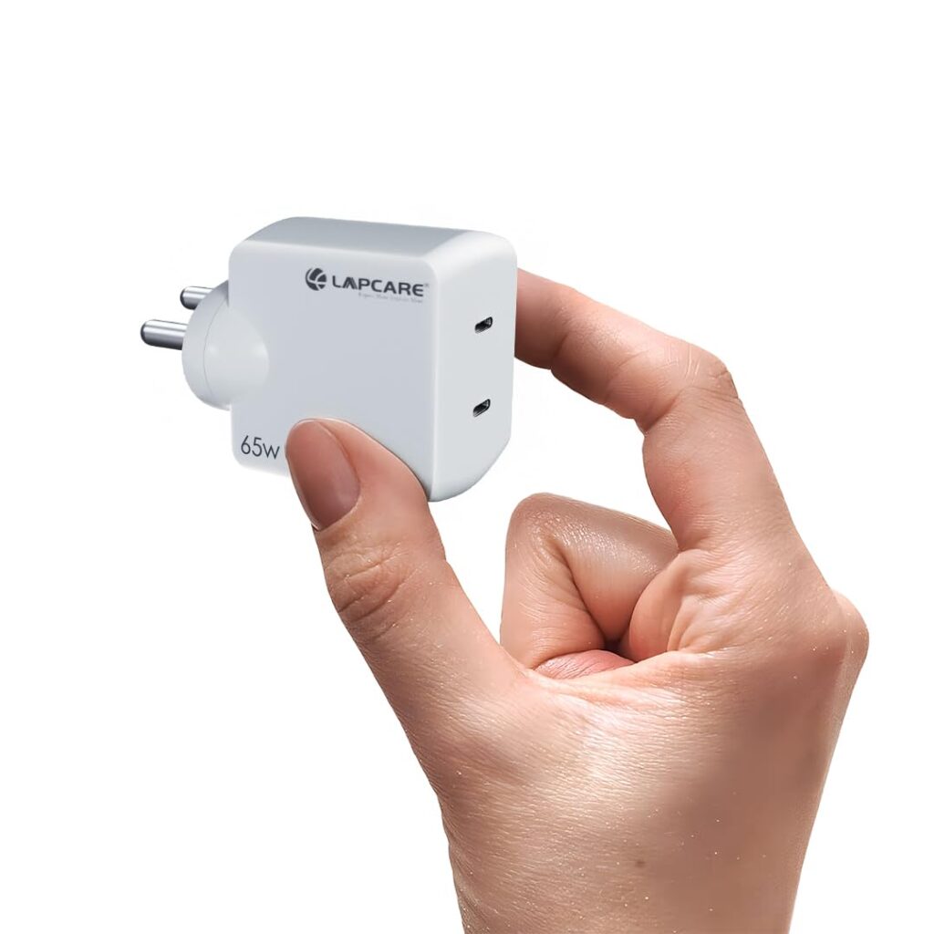 LAPCARE Thumby 65 W Dual GAN Port All in 1 Charger with Power Delivery 3.0 GaN Technology for iPhone 16, 16 Pro, 16 Pro Max, 15, 14, Pro, Pro Max, MacBook, Laptop & Mobile Charging Support