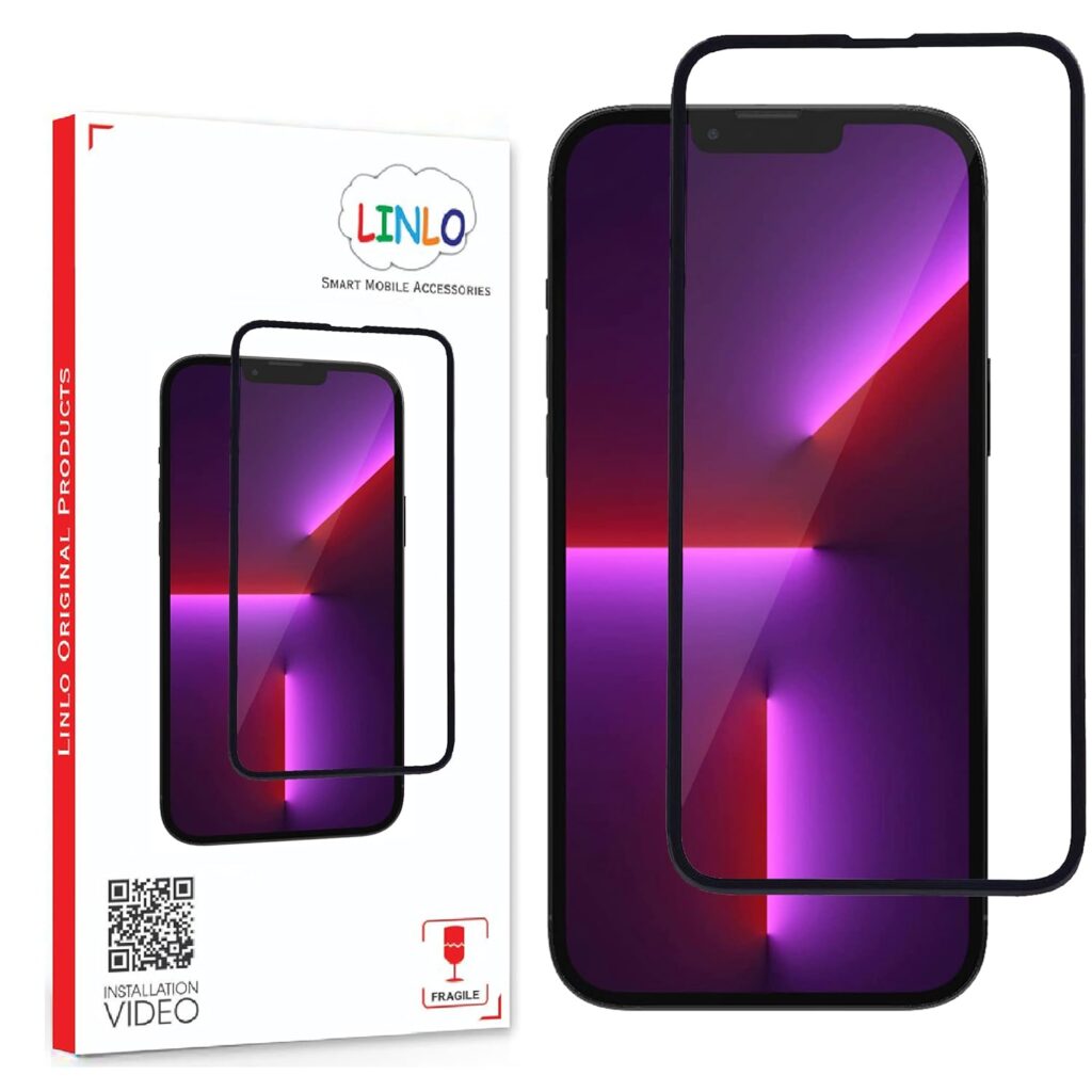 LINLO Premium Tempered Glass Compatible for Apple iPhone 15 Plus/Apple iPhone 14 Pro Max Screen Protector with Edge to Edge Coverage and Easy Installation Kit, Pack of 1, Black