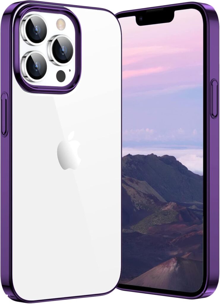 LOXXO Compatible with iPhone 14 Pro Max Case Luxury Electroplated Full Body Protection & Shockproof Transparent Hard Pc Back Cover (6.7 inch) deep Purple