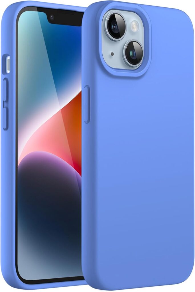 LOXXO® Compatible with iPhone 14 Plus Case, Liquid Silicone Case, Full Body Protective Cover, Shockproof, Slim Phone Case, Anti-Scratch Soft Microfiber Lining, 6.7 inch - Azure Blue
