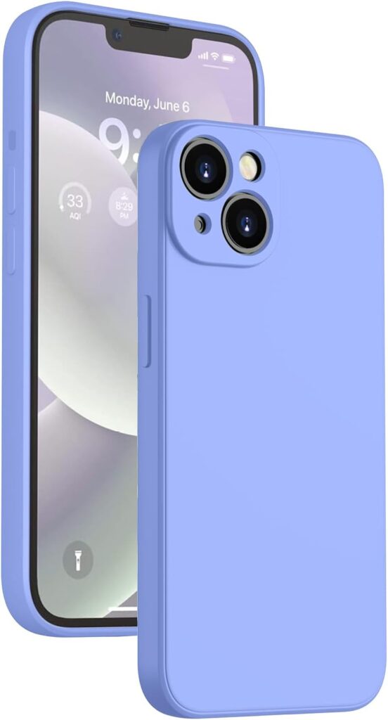 LOXXO® Microfiber Square Candy Case Compatible for iPhone 14 Plus, Shockproof Slim Back Cover Liquid Silicone Case (Purple)