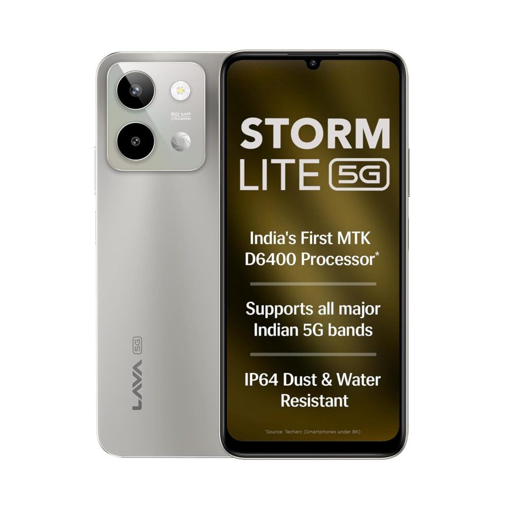 Lava Storm Lite 5G (Cosmic Titanium, 4+4*GB RAM, 64GB Storage) | India's First MTK Dimensity 6400 Processor | 50MP AI Camera | IP64 Rated | 120 Hz Display | 5000 mAh Battery | Supports All 5G Bands