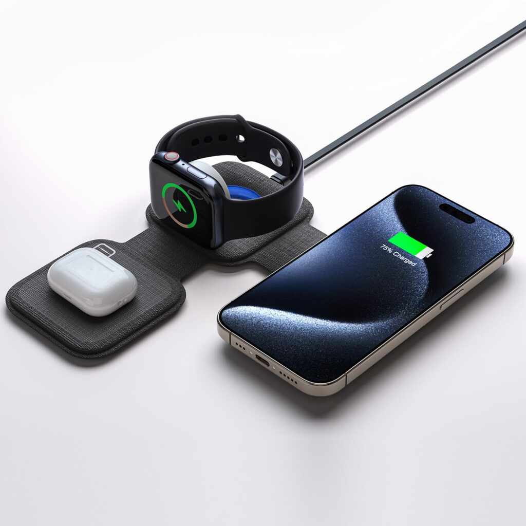 Lifelong Powerdot Wireless Charger 23W 3 in 1 Foldable Magsafe-for iPhone 16/15/15 Plus/15 Pro/15 Pro Max,iPhone 14/14 Plus/14 Pro/14 Pro Max,13/12,Airpods 3Rd/2Nd Gen,Series 9/8/7/6/5/4/SE,Black