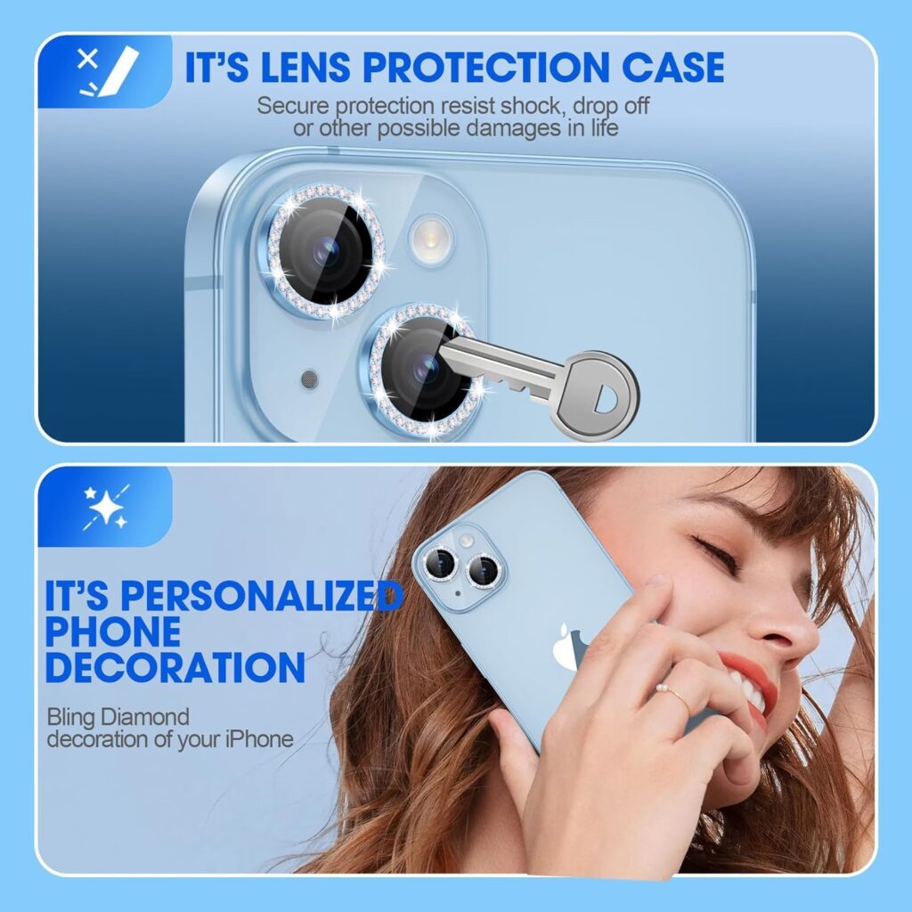 Lineoval Camera Lens Protector| Compatible for iPhone 15 / iPhone 15 Plus |Keep Lens Original Design | Shatterproof | 9H Tempered Glass Camera Cover | Screen Protector Accessories | Blue Diamond