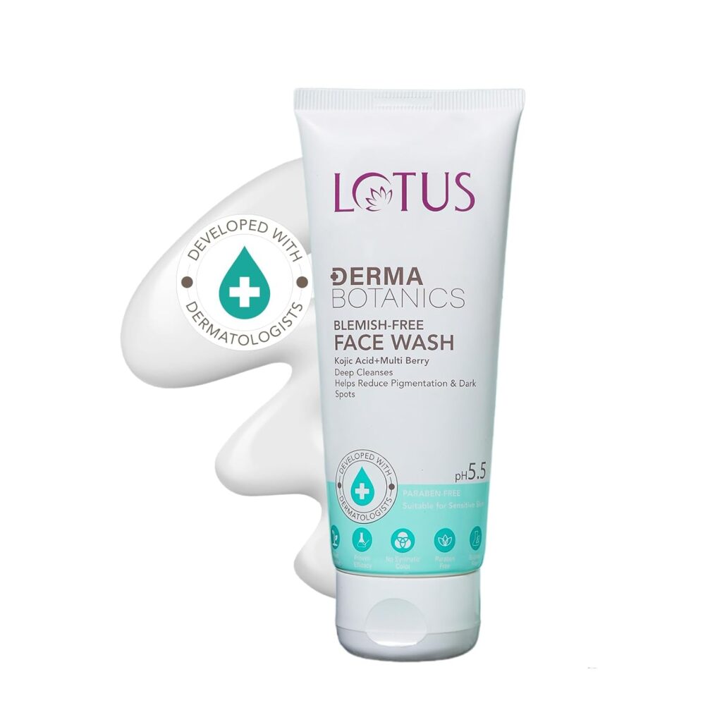 Lotus Herbals Dermabotanics Kojic Acid + Multi Berry Blemish - Free Face Wash|Reduces Pigmentation, Acne & Dark Spots|Made With Dermatologists, Ph 5.5|Non-Irritating|Suitable For Sensitive Skin|100G