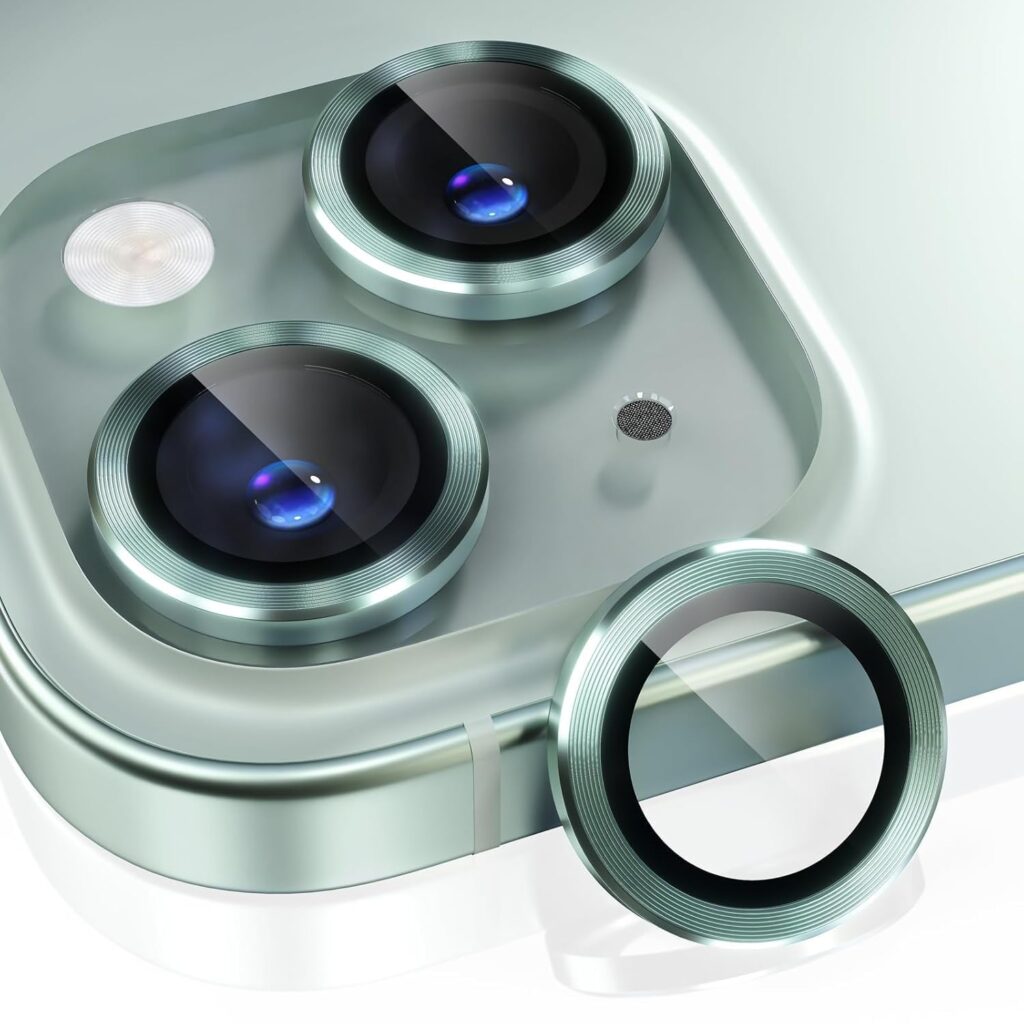 MAHIX (BUY 1 GET 1 FREE Camera Lens Protector For IPHONE 15/15 PLUS (GREEN) Aluminium Alloy Ring Camera Lens, UHD 9H Camera Protector.