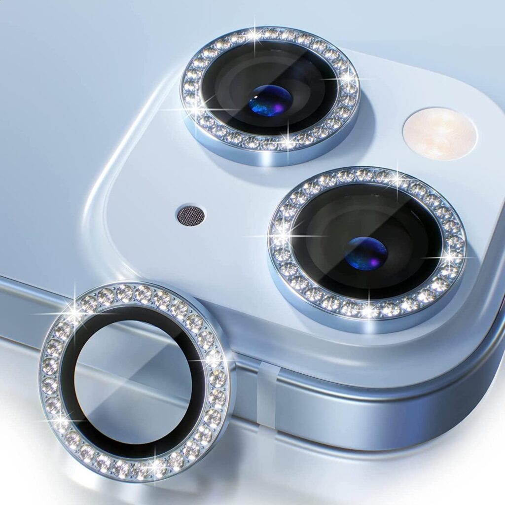 MAHIX Diamond Camera Lens Protector for IPHONE 14/14 Plus, 15/15 PLUS (BLUE), Aluminium Alloy Ring Camera Cover, UHD 9H Camera Glass, (BUY 2 GET 1 FREE)