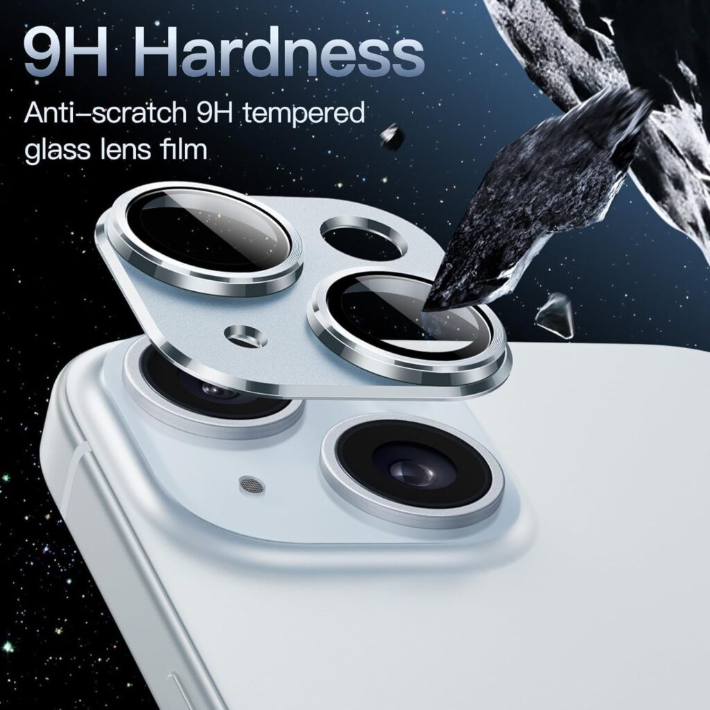 MAHIX premium Camera Lens Protector For iPhone 15/15 Plus (BLUE) Aluminum Joint Cover With UHD 9H Tempered GLASS, Anti Drop, Anti Scratch Resistant, Easy Self Installation.