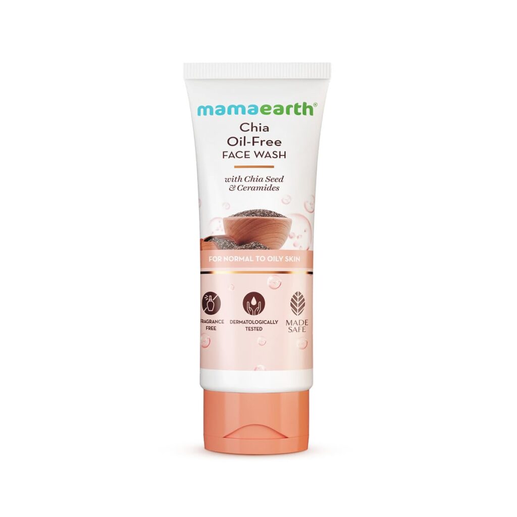 Mamaearth Chia Oil-Free Face Wash with Chia Seed & Ceramides - 100 ml | For Normal to Oily Skin | Gives Hydrated Glow | Co-created with Top Dermats | Cleanses Deeply | Healthy Skin Barrier | Fragrance& Soap Free