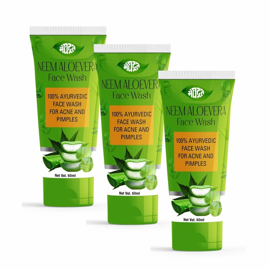 Meghdoot Ayurvedic Aloevera Neem Face Wash For Acne Pigmentation And Pimple Care 60 Ml Pack Of 3 For All Skin Types
