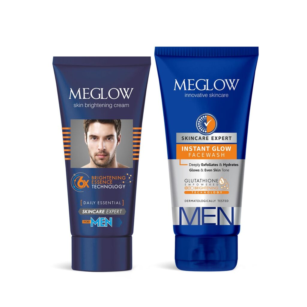 Meglow Fairness Combo for Men | Instant Glow Face Wash (70g) + Face Cream (50g) | Skin Brightening Combo Pack for Men | SPF 15 | Paraben Free | Vitamin E | Rakhi Gift for Brother