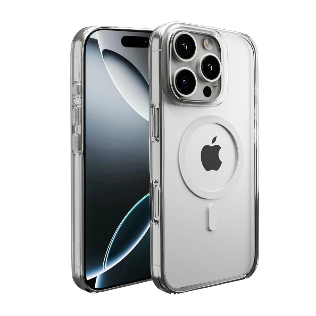 MobiSpif Back Cover for iPhone 14 Pro Max | MagSafe Compatible | Shockproof Transparent Case | Slim & Protective Bumper Cover | Anti-Scratch, Wireless Charging Support (White Edges-190725)