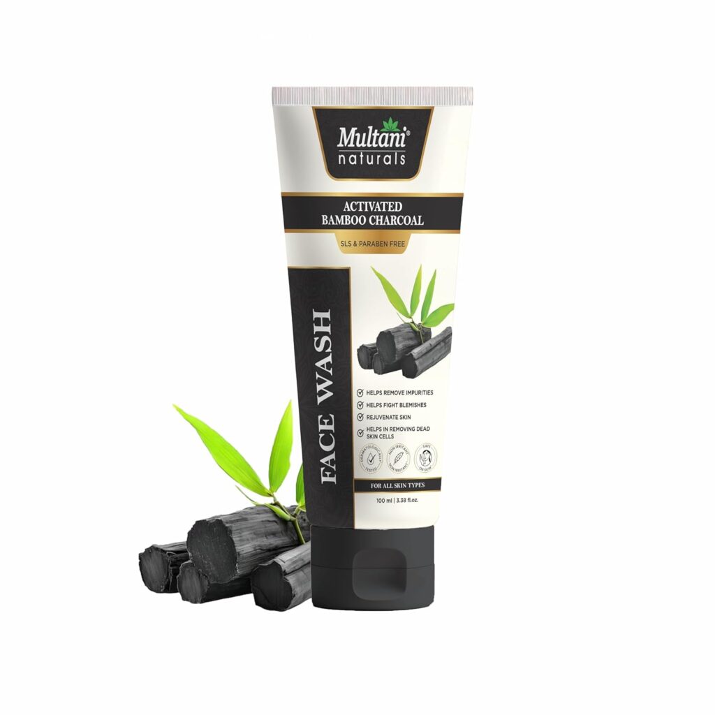 Multani Naturals Charcoal Face Wash for Men & Women | Detox & Deep Cleanse with Activated Bamboo Charcoal | Oil-Control, Acne-Prone Skin | 100 Ml