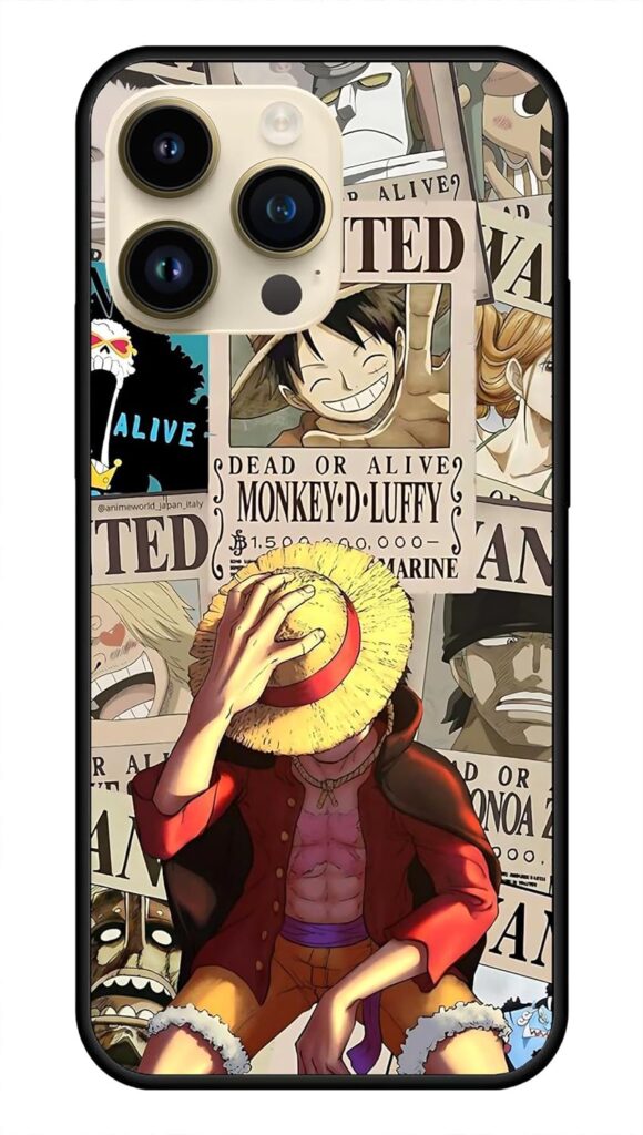 NDCOM for iPhone 14 Pro Max Case | Premium i Phone 14 Pro Max Cover | Sleek and Stylish iPhone 14 Pro Max Covers for Men and Women | Anime One Piece Wanted Luffy Printed Metal Case