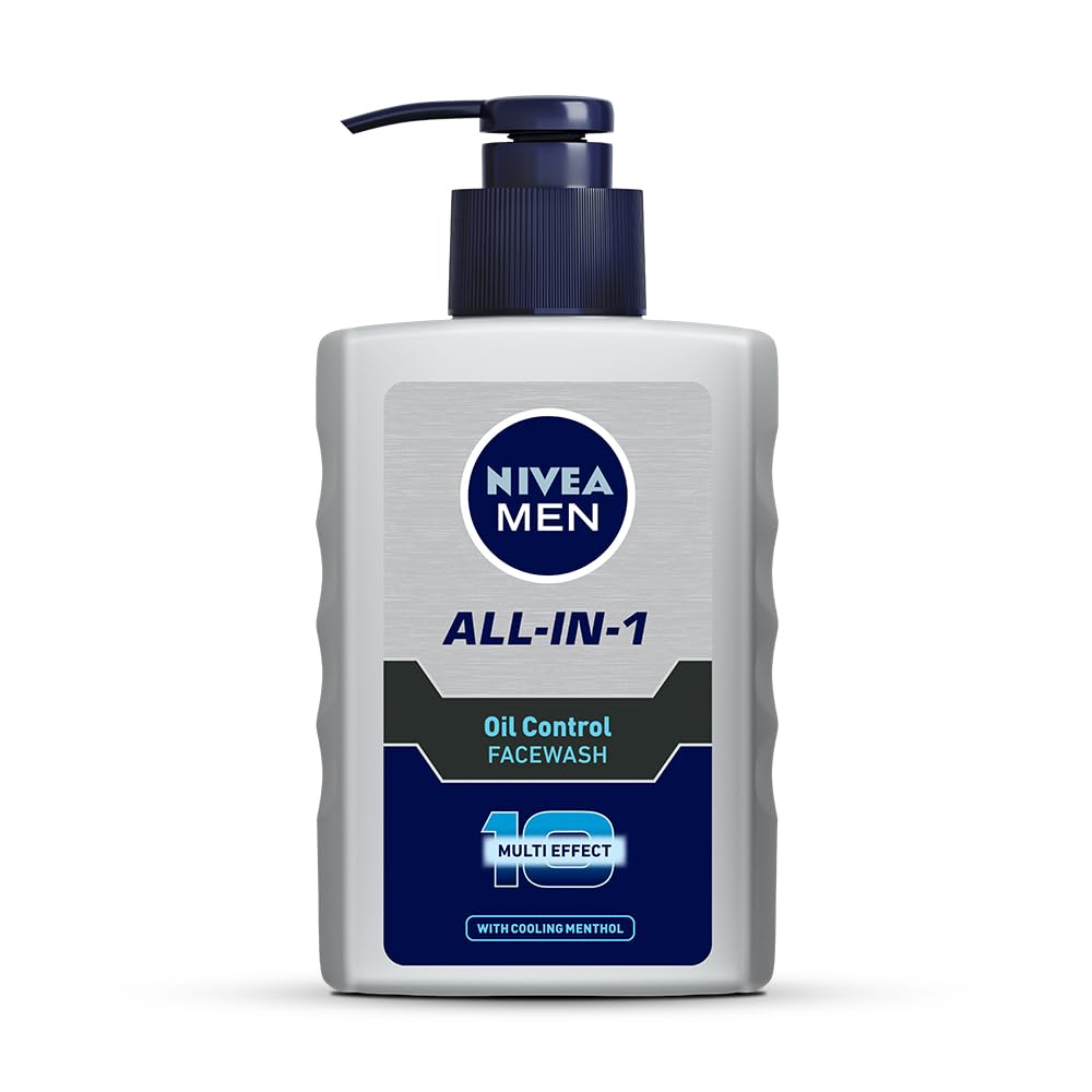 NIVEA MEN All in 1 Oil Control Face Wash | Prevents Acne | Removes excess oil and dirt | Reduces Blackheads and Whiteheads | Cooling Menthol | Unclogs & refines pores | 150ml