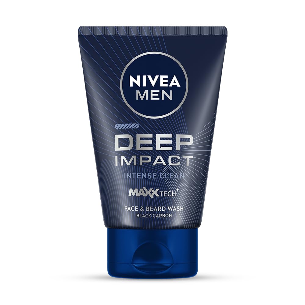 NIVEA MEN Deep Impact Face Wash 100g | With Black Carbon | Intense Clean, For Beard & Face | Removes Oil and Impurities