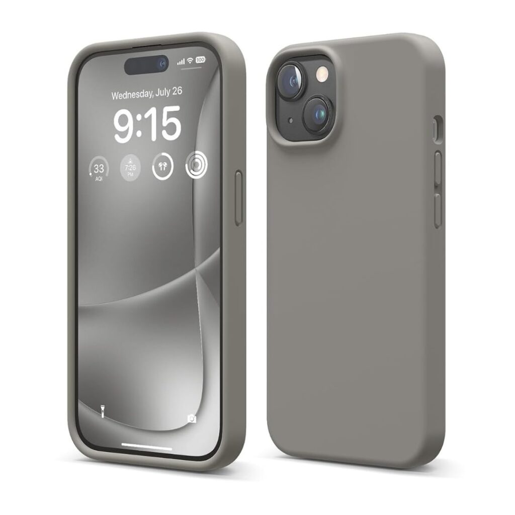 Necesories® Liquid Silicone Case Compatible with iPhone 15 Plus Case, Full Body Protective Cover, Shockproof, Slim Phone Case, Anti-Scratch Soft Microfiber Lining, 6.7 inch (Gray)