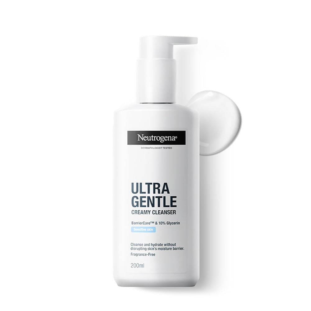 Neutrogena Ultra Gentle Creamy Cleanser | 14X Gentler Cleanser | All Skin Types Including Sensitive Skin | Face Wash for Sensitive Skin for Men & Women | With Barriercare Technology & 10% Glycerin | Paraben-Free