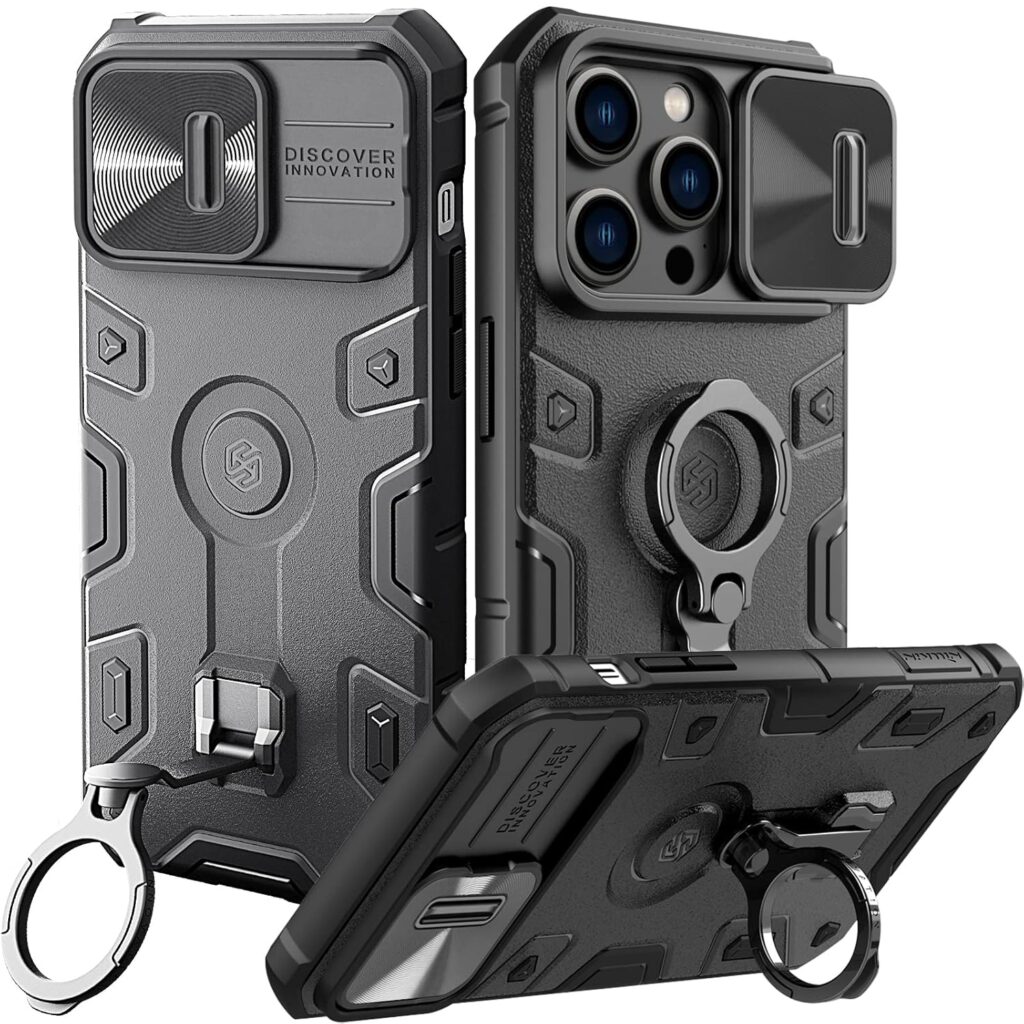 Nillkin Case for Apple iPhone 14 Pro (6.1" Inch) CamShield Armor Pro Camera Slider Military 180° Rotate Ring Stand Wireless Charging TPU + PC Kickstand Black