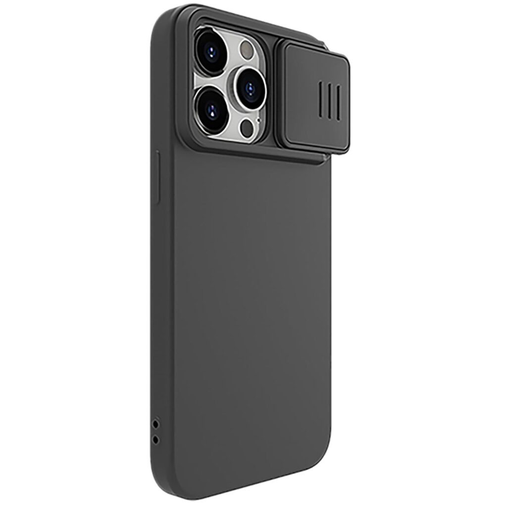 Nillkin Case for Apple iPhone 15 Pro Max (6.7" Inch) CamShield Silky Soft Liquid Silicon + PC Finish Camera Slider Magnetic Works with Magsafe Charger Inside Microfibre Black